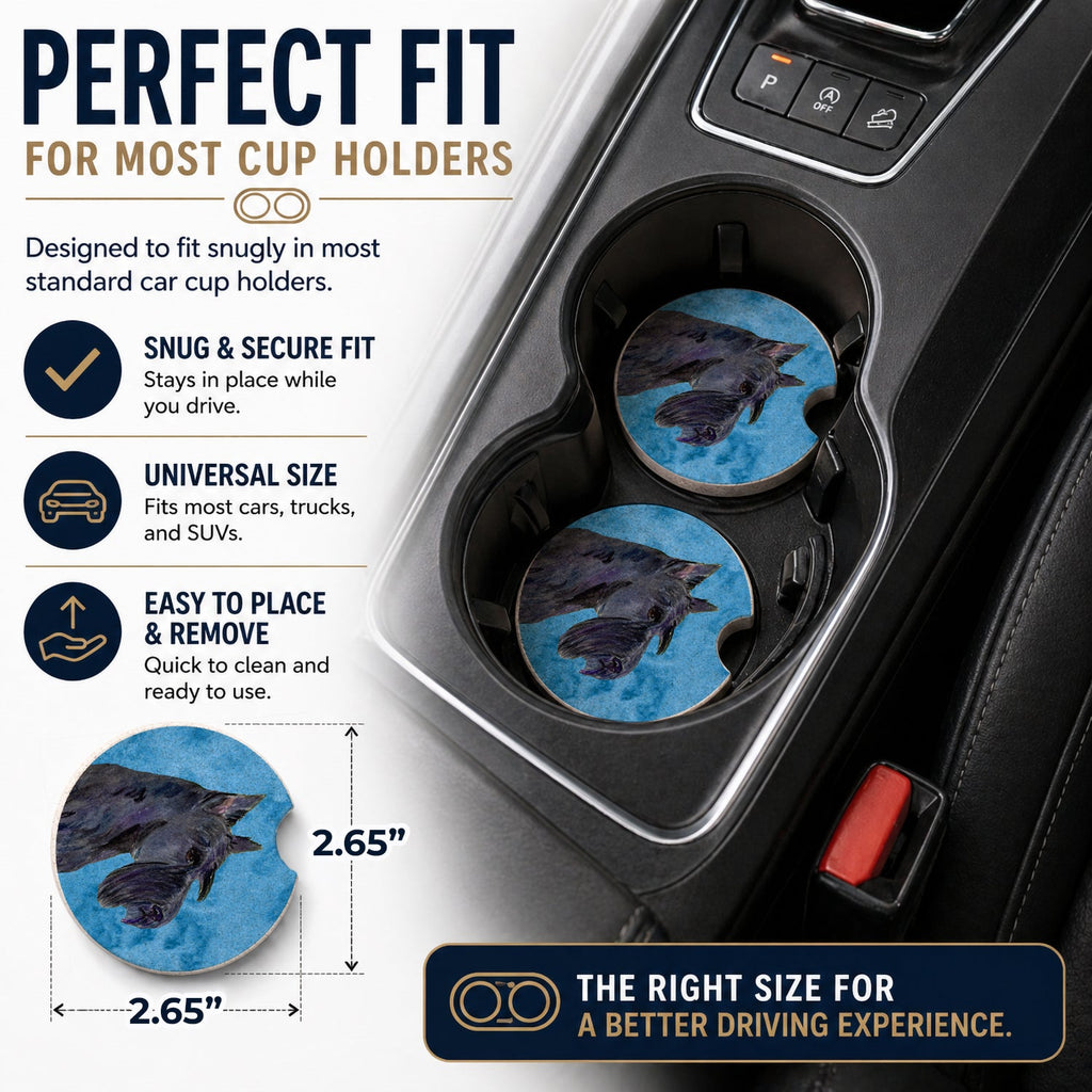 Blue Scottish Terrier Set of 2 Cup Holder Car Coasters Absorbent Round Sandstone Coasters Gifts for Men or Women, 2.5, Multicolor