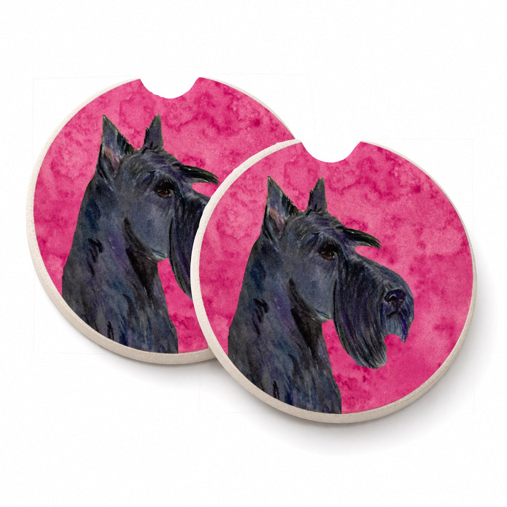 Pink Scottish Terrier Set of 2 Cup Holder Car Coasters Absorbent Round Sandstone Coasters Gifts for Men or Women, 2.5, Multicolor