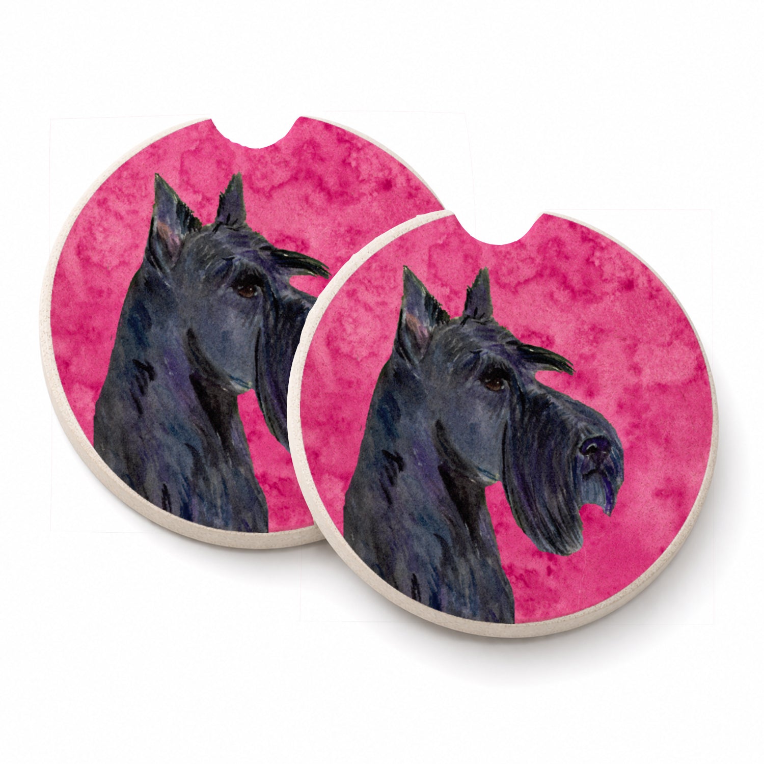 Pink Scottish Terrier Set of 2 Cup Holder Car Coasters Absorbent Round Sandstone Coasters Gifts for Men or Women, 2.5, Multicolor