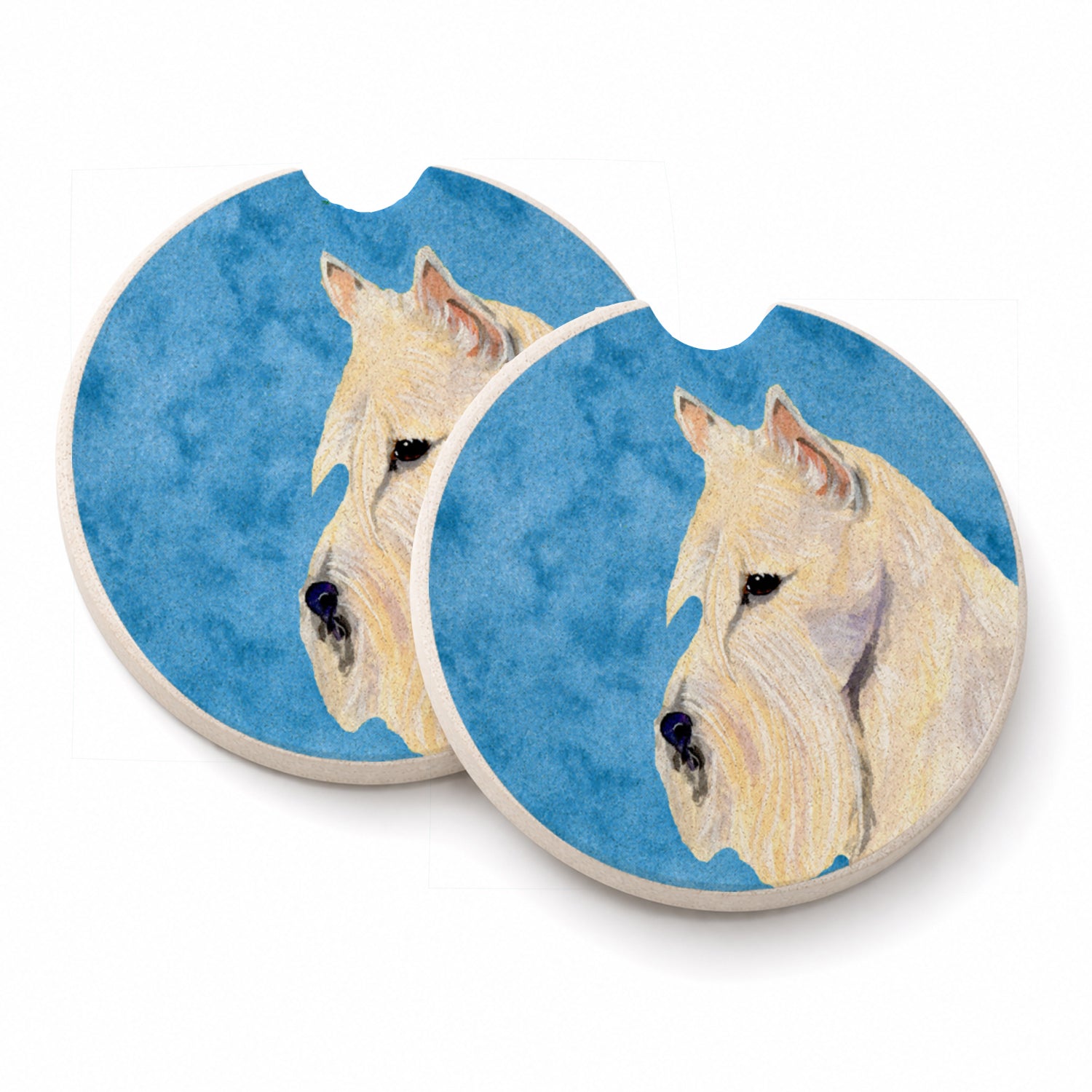 Blue Wheaten Scottish Terrier Set of 2 Cup Holder Car Coasters Absorbent Round Sandstone Coasters Gifts for Men or Women, 2.5, Multicolor