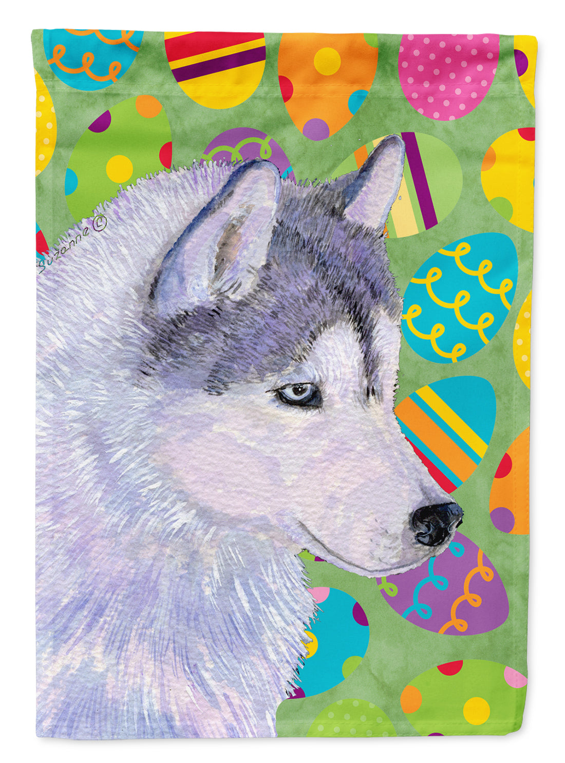 Siberian Husky Easter Eggtravaganza House Flag 28x40 Porch Sleeve Pole Decorative Outside Yard Banner Artwork Wall Hanging, Polyester