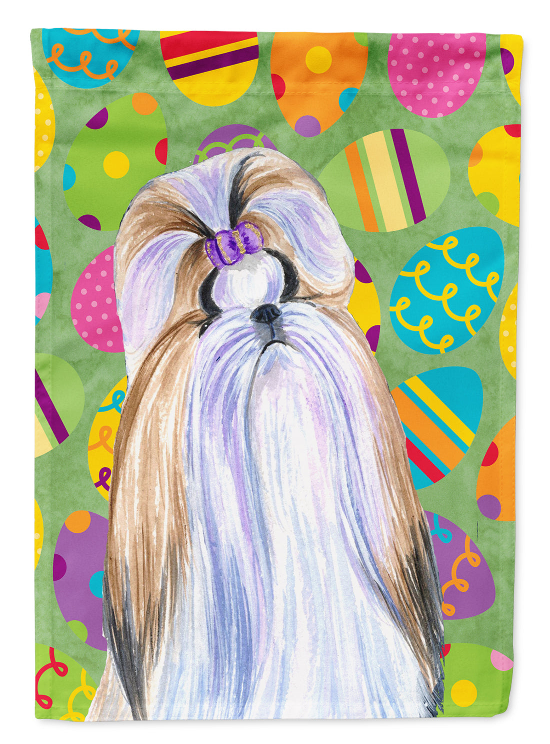 Shih Tzu Easter Eggtravaganza House Flag 28x40 Porch Sleeve Pole Decorative Outside Yard Banner Artwork Wall Hanging, Polyester