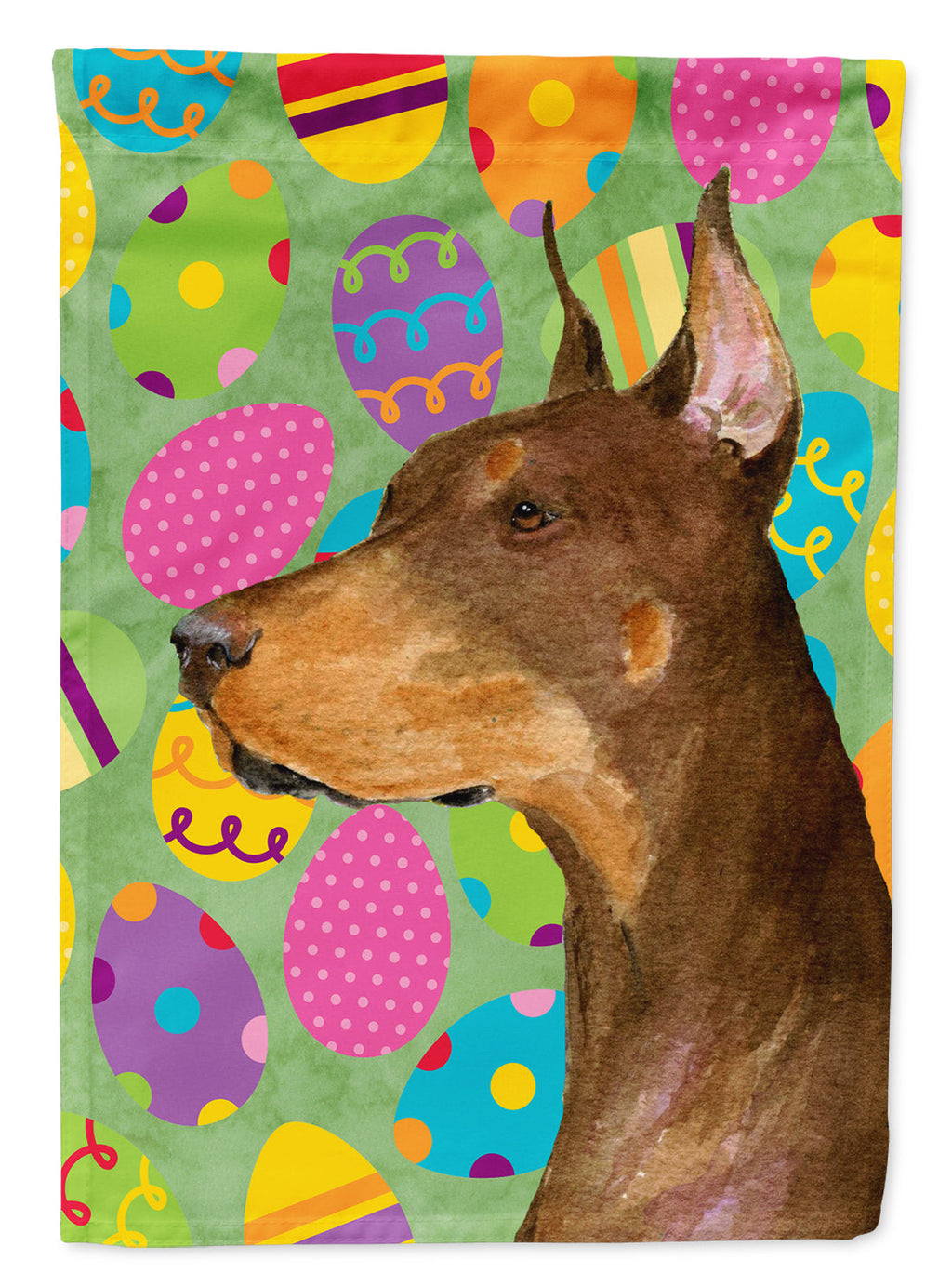 Doberman Easter Eggtravaganza House Flag 28x40 Porch Sleeve Pole Decorative Outside Yard Banner Artwork Wall Hanging, Polyester