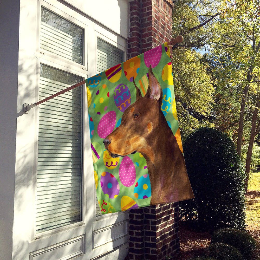 Doberman Easter Eggtravaganza House Flag 28x40 Porch Sleeve Pole Decorative Outside Yard Banner Artwork Wall Hanging, Polyester
