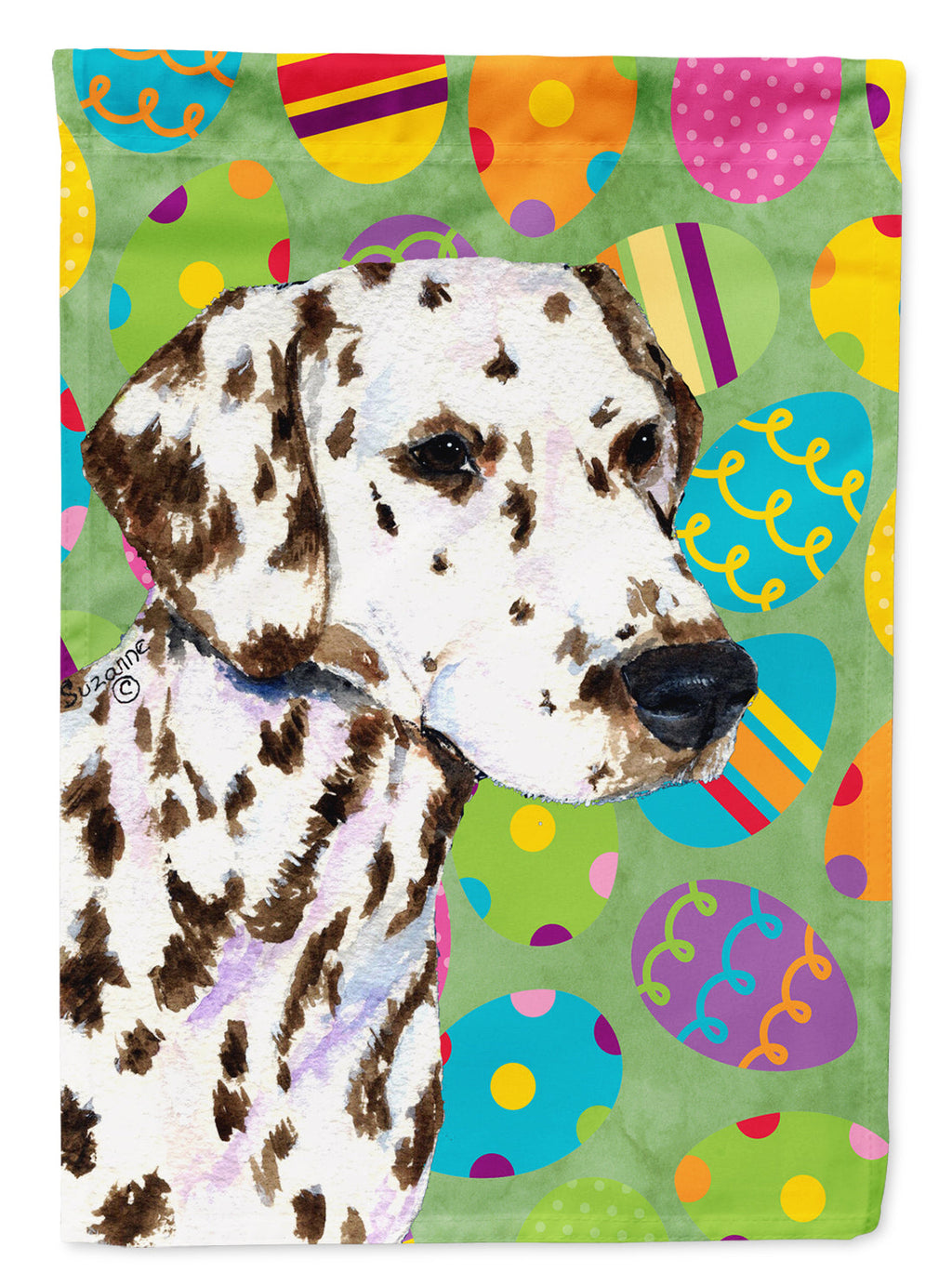 Dalmatian Easter Eggtravaganza House Flag 28x40 Porch Sleeve Pole Decorative Outside Yard Banner Artwork Wall Hanging, Polyester