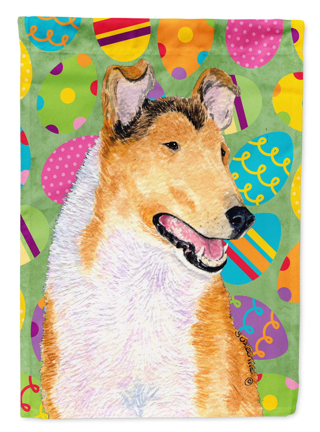 Collie Smooth Easter Eggtravaganza House Flag 28x40 Porch Sleeve Pole Decorative Outside Yard Banner Artwork Wall Hanging, Polyester