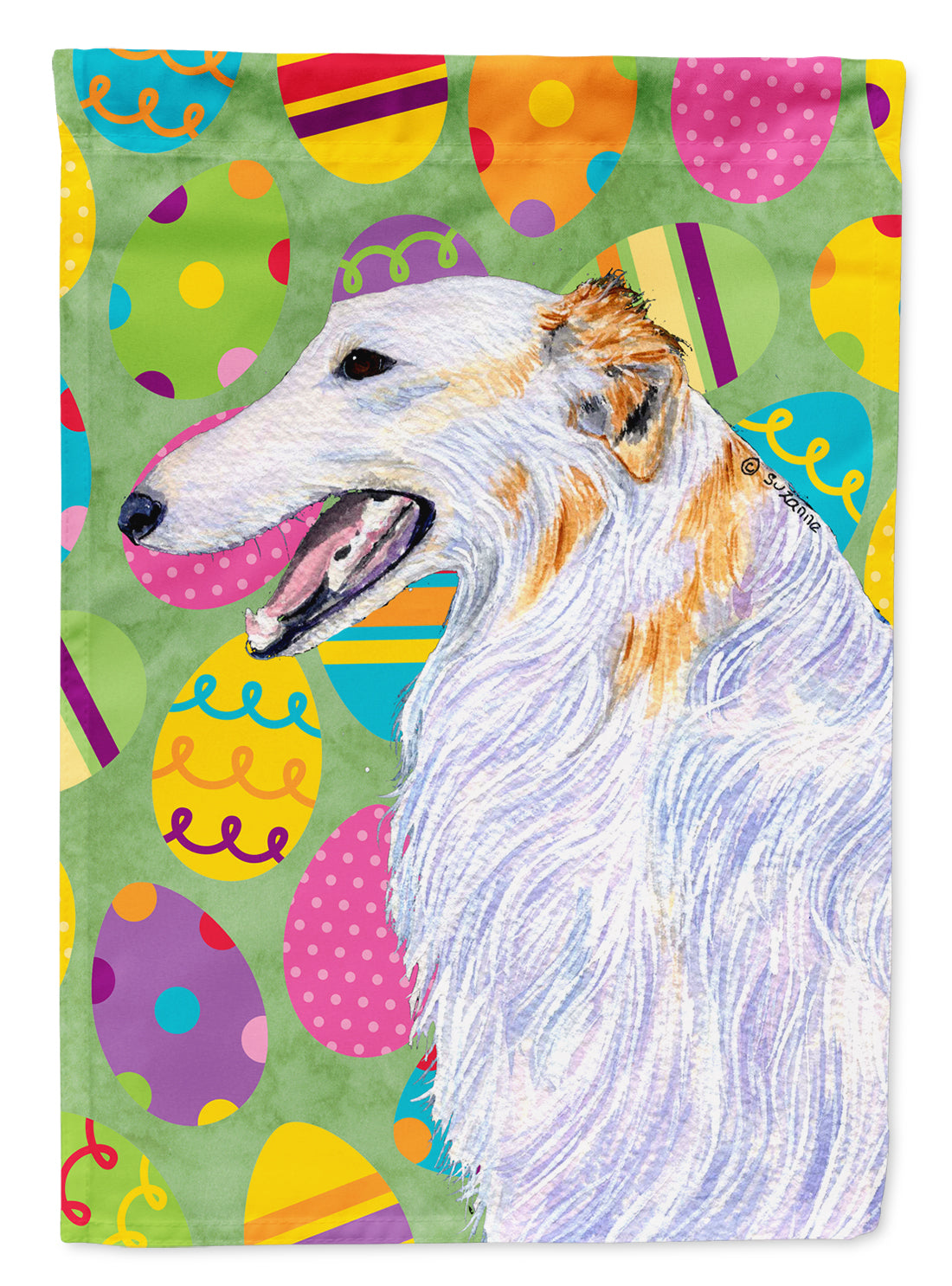 Borzoi Easter Eggtravaganza House Flag 28x40 Porch Sleeve Pole Decorative Outside Yard Banner Artwork Wall Hanging, Polyester