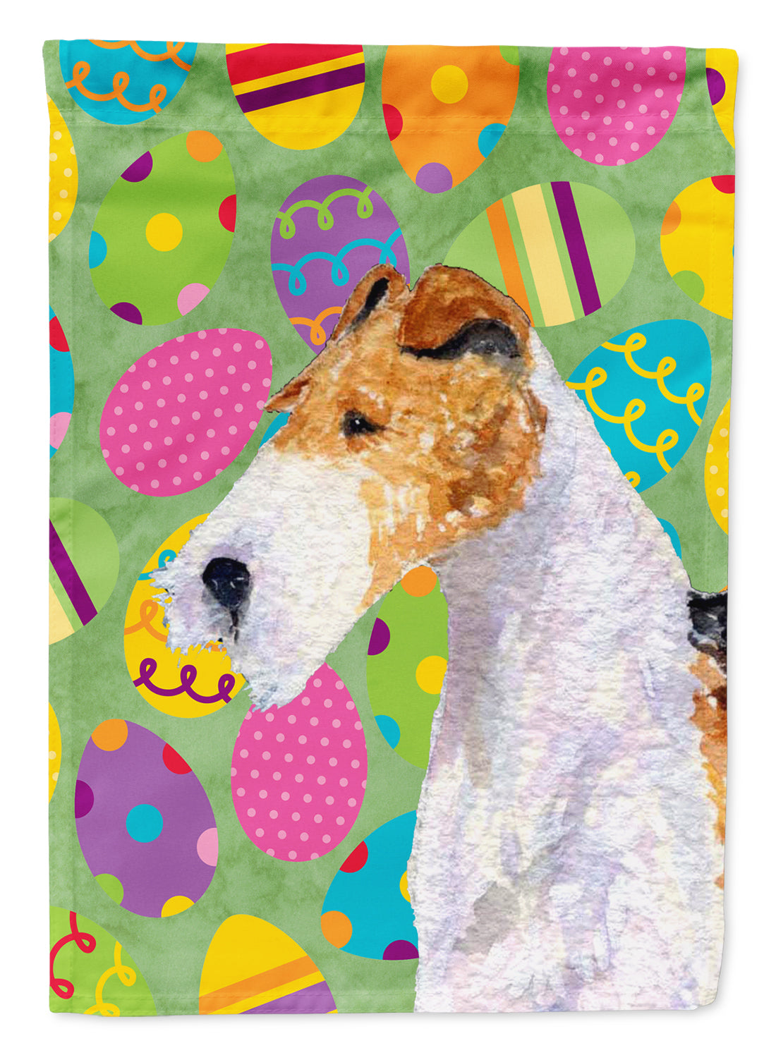 Fox Terrier Easter Eggtravaganza House Flag 28x40 Porch Sleeve Pole Decorative Outside Yard Banner Artwork Wall Hanging, Polyester