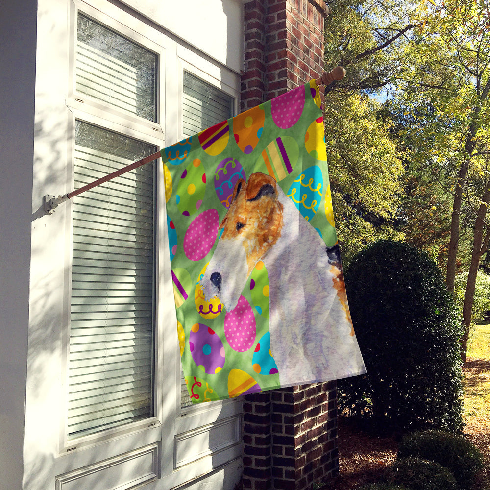 Fox Terrier Easter Eggtravaganza House Flag 28x40 Porch Sleeve Pole Decorative Outside Yard Banner Artwork Wall Hanging, Polyester