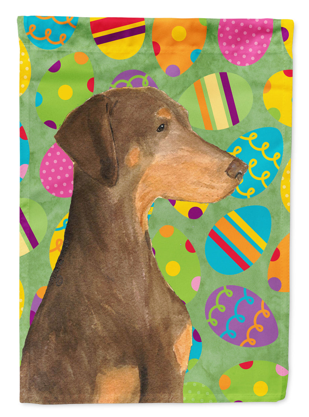 Doberman Easter Eggtravaganza House Flag 28x40 Porch Sleeve Pole Decorative Outside Yard Banner Artwork Wall Hanging, Polyester