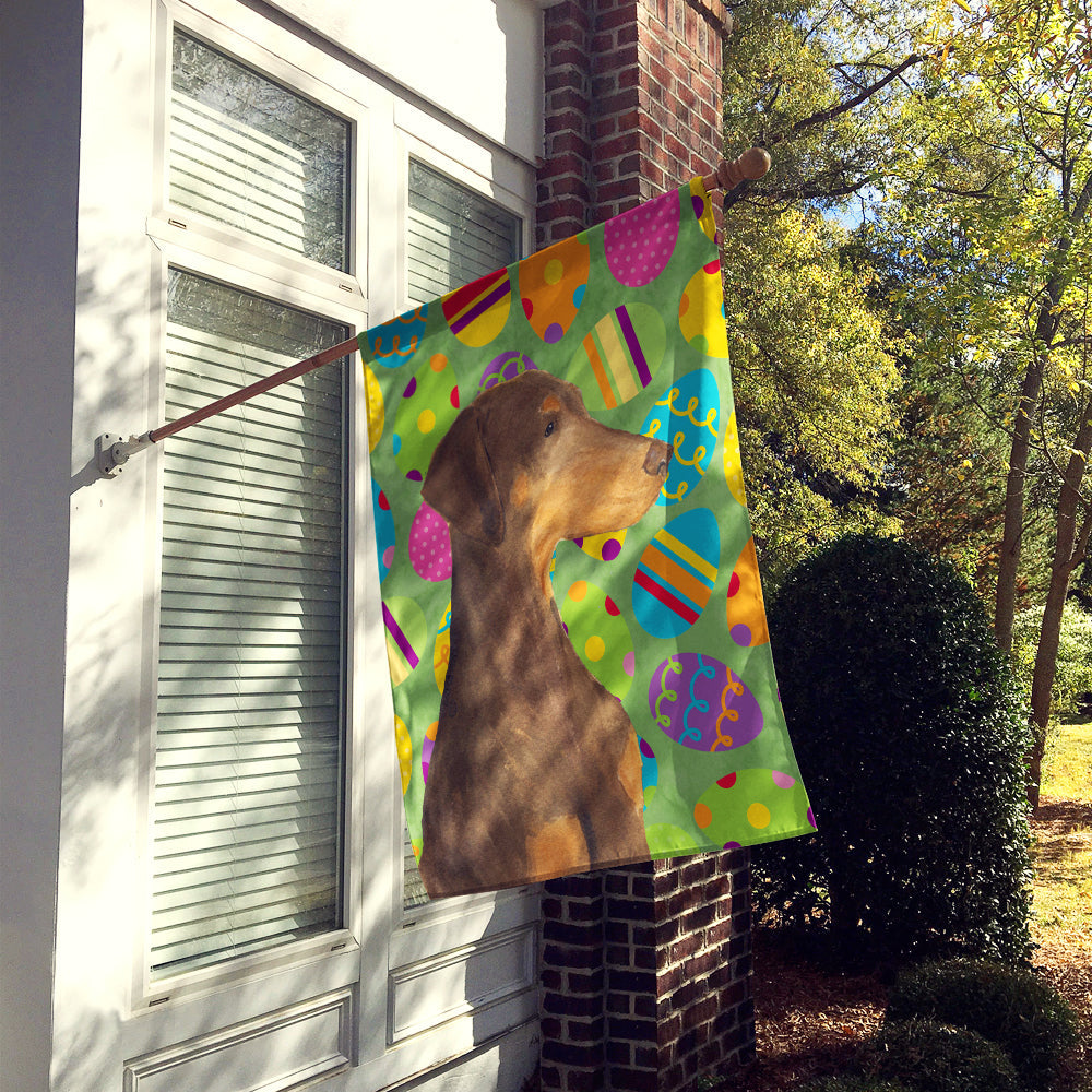 Doberman Easter Eggtravaganza House Flag 28x40 Porch Sleeve Pole Decorative Outside Yard Banner Artwork Wall Hanging, Polyester