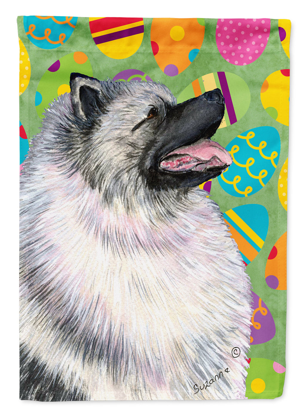 Keeshond Easter Eggtravaganza House Flag 28x40 Porch Sleeve Pole Decorative Outside Yard Banner Artwork Wall Hanging, Polyester