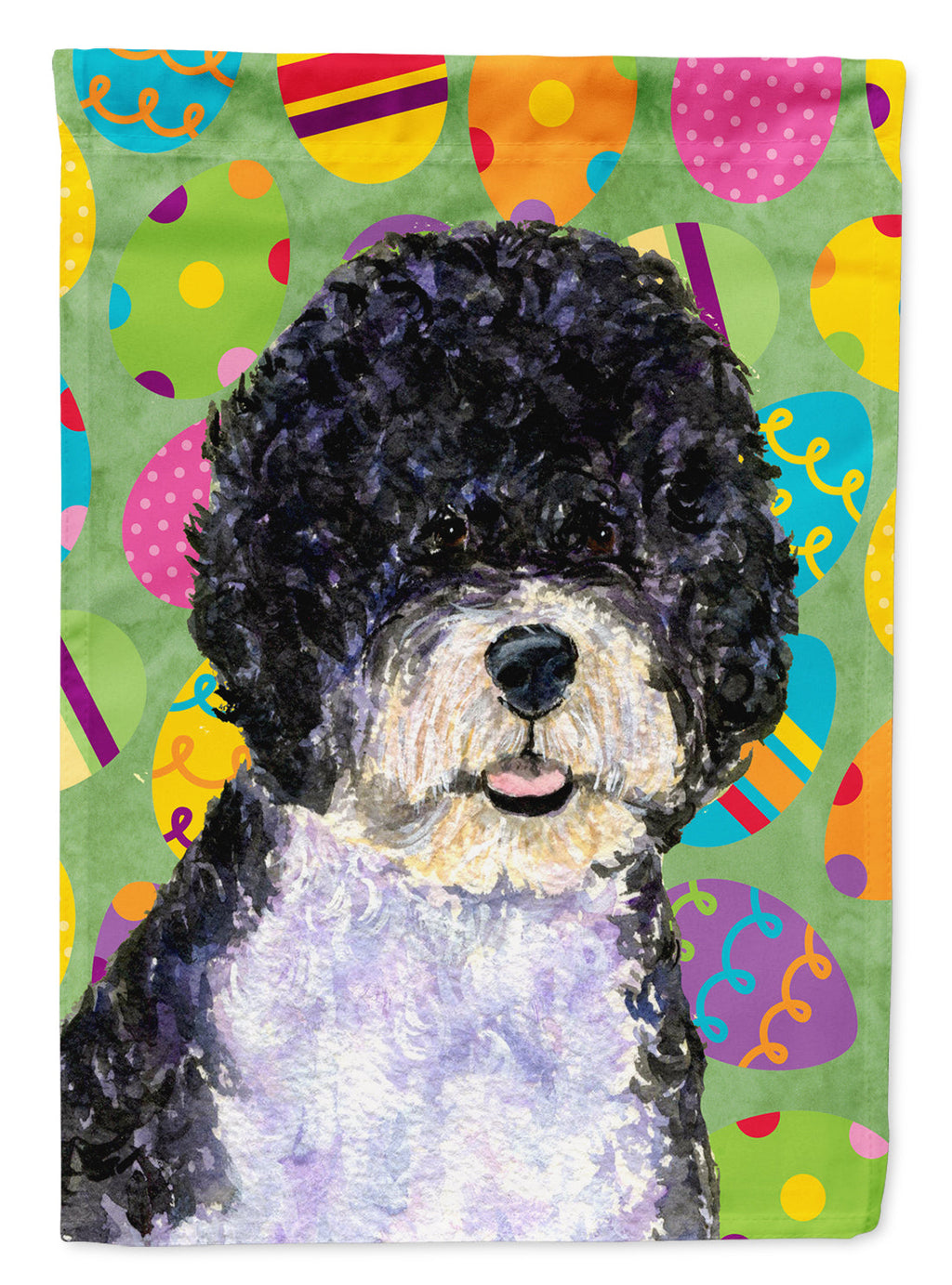Portuguese Water Dog Easter Eggtravaganza House Flag 28x40 Porch Sleeve Pole Decorative Outside Yard Banner Artwork Wall Hanging, Polyester