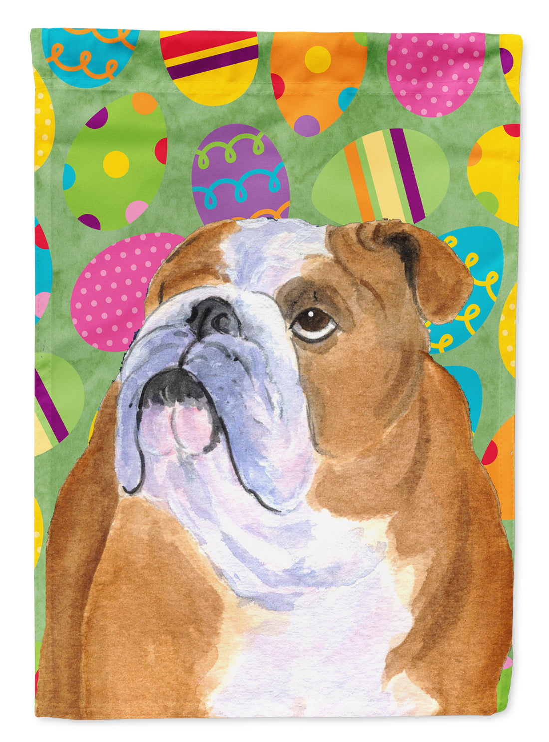 Bulldog English Easter Eggtravaganza House Flag 28x40 Porch Sleeve Pole Decorative Outside Yard Banner Artwork Wall Hanging, Polyester