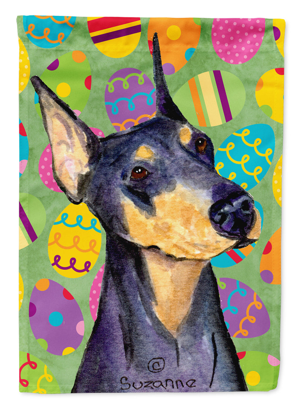Doberman Easter Eggtravaganza House Flag 28x40 Porch Sleeve Pole Decorative Outside Yard Banner Artwork Wall Hanging, Polyester
