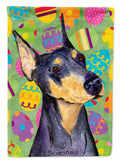 Doberman Easter Eggtravaganza House Flag 28x40 Porch Sleeve Pole Decorative Outside Yard Banner Artwork Wall Hanging, Polyester