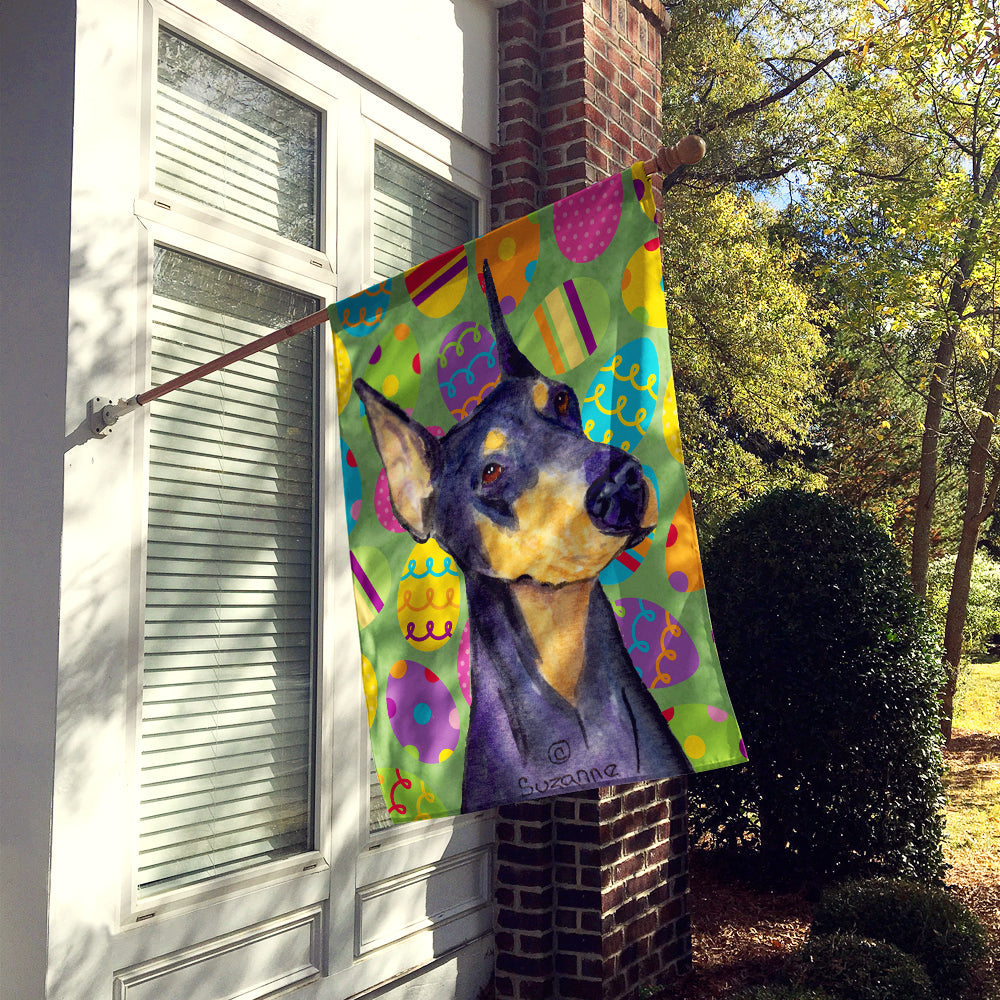 Doberman Easter Eggtravaganza House Flag 28x40 Porch Sleeve Pole Decorative Outside Yard Banner Artwork Wall Hanging, Polyester