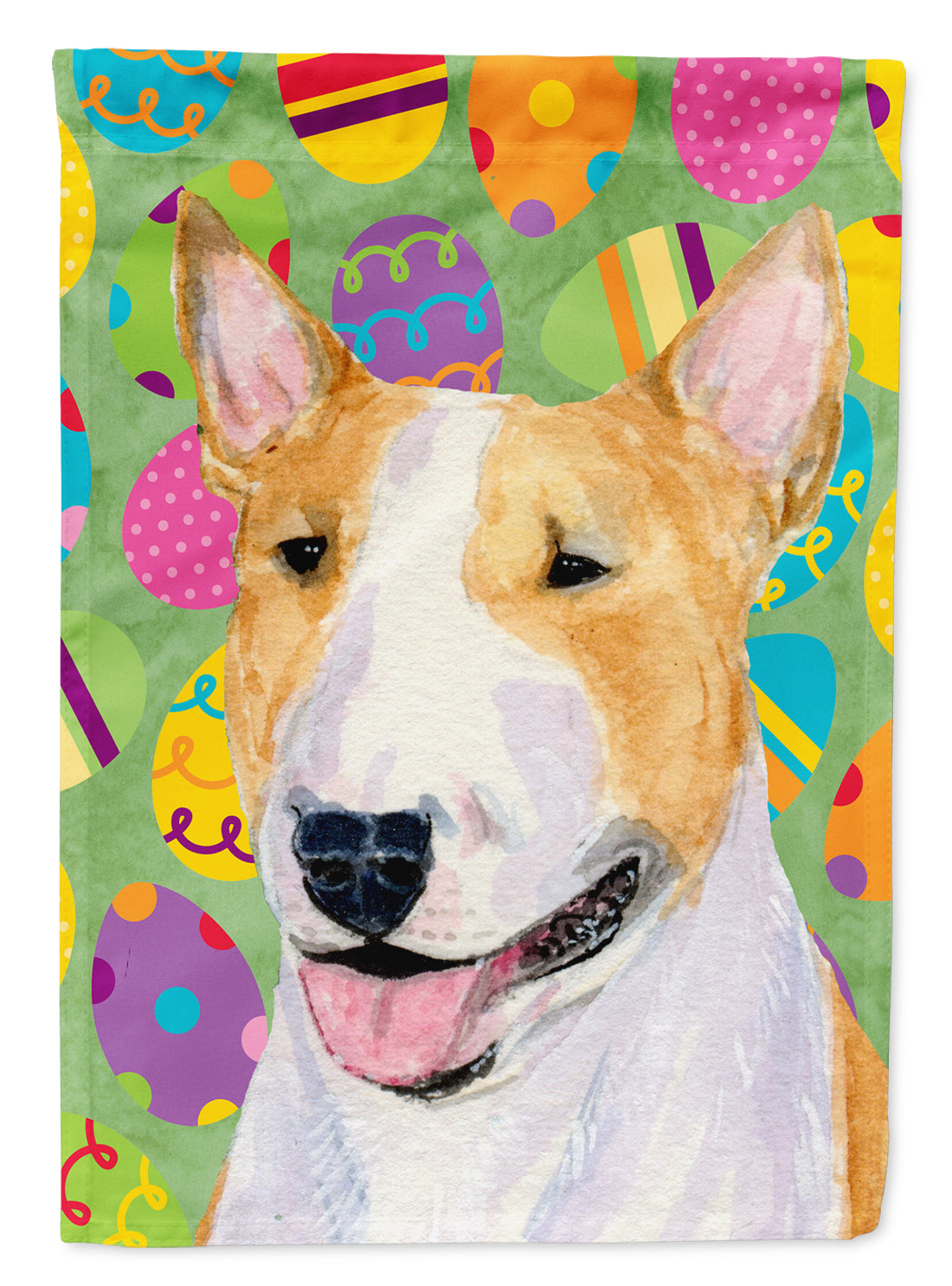 Bull Terrier Easter Eggtravaganza House Flag 28x40 Porch Sleeve Pole Decorative Outside Yard Banner Artwork Wall Hanging, Polyester