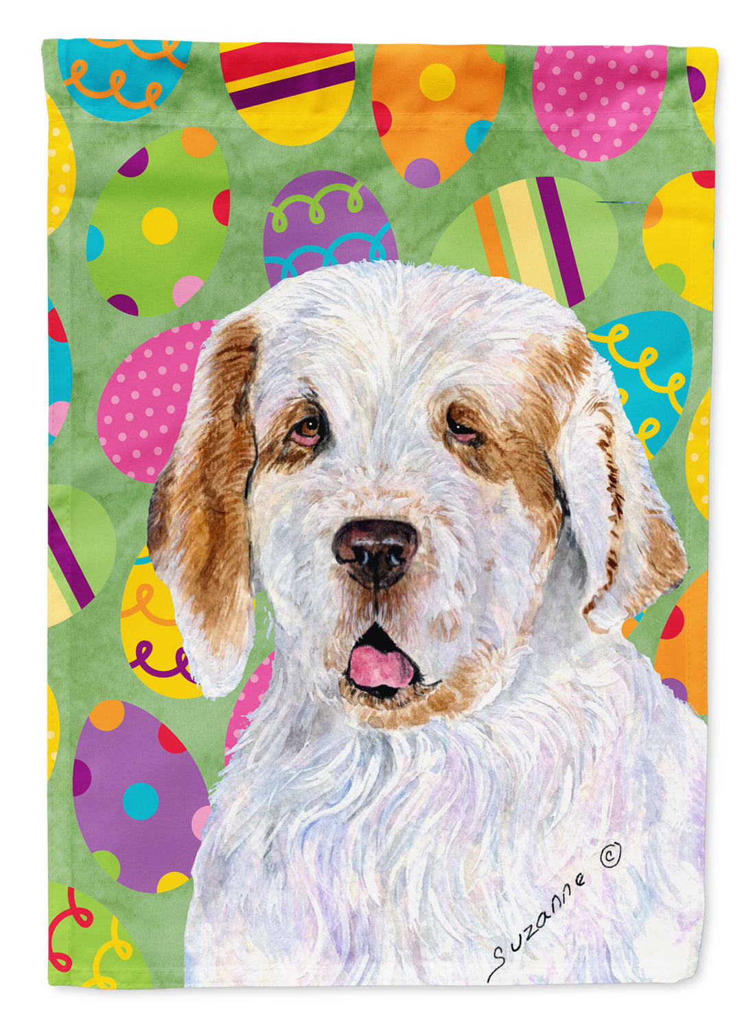 Clumber Spaniel Easter Eggtravaganza House Flag 28x40 Porch Sleeve Pole Decorative Outside Yard Banner Artwork Wall Hanging, Polyester