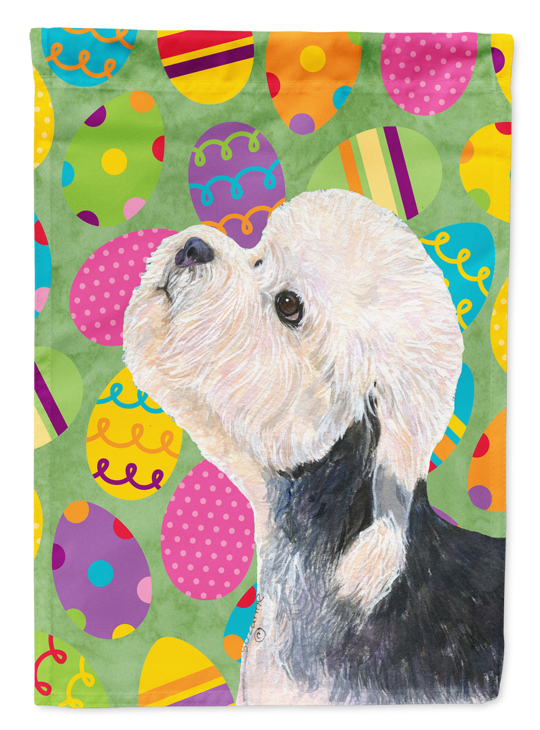 Dandie Dinmont Terrier Easter Eggtravaganza House Flag 28x40 Porch Sleeve Pole Decorative Outside Yard Banner Artwork Wall Hanging, Polyester