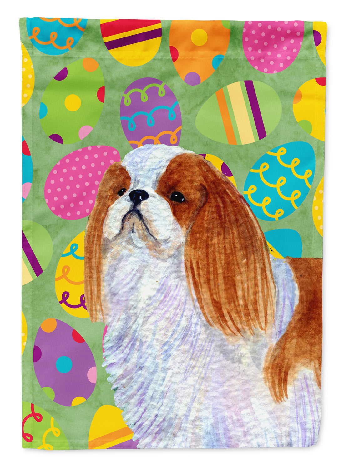 English Toy Spaniel Easter Eggtravaganza House Flag 28x40 Porch Sleeve Pole Decorative Outside Yard Banner Artwork Wall Hanging, Polyester