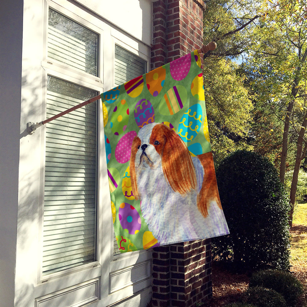 English Toy Spaniel Easter Eggtravaganza House Flag 28x40 Porch Sleeve Pole Decorative Outside Yard Banner Artwork Wall Hanging, Polyester