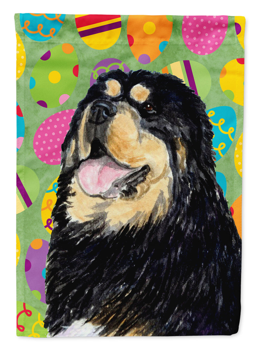 Tibetan Mastiff Easter Eggtravaganza House Flag 28x40 Porch Sleeve Pole Decorative Outside Yard Banner Artwork Wall Hanging, Polyester
