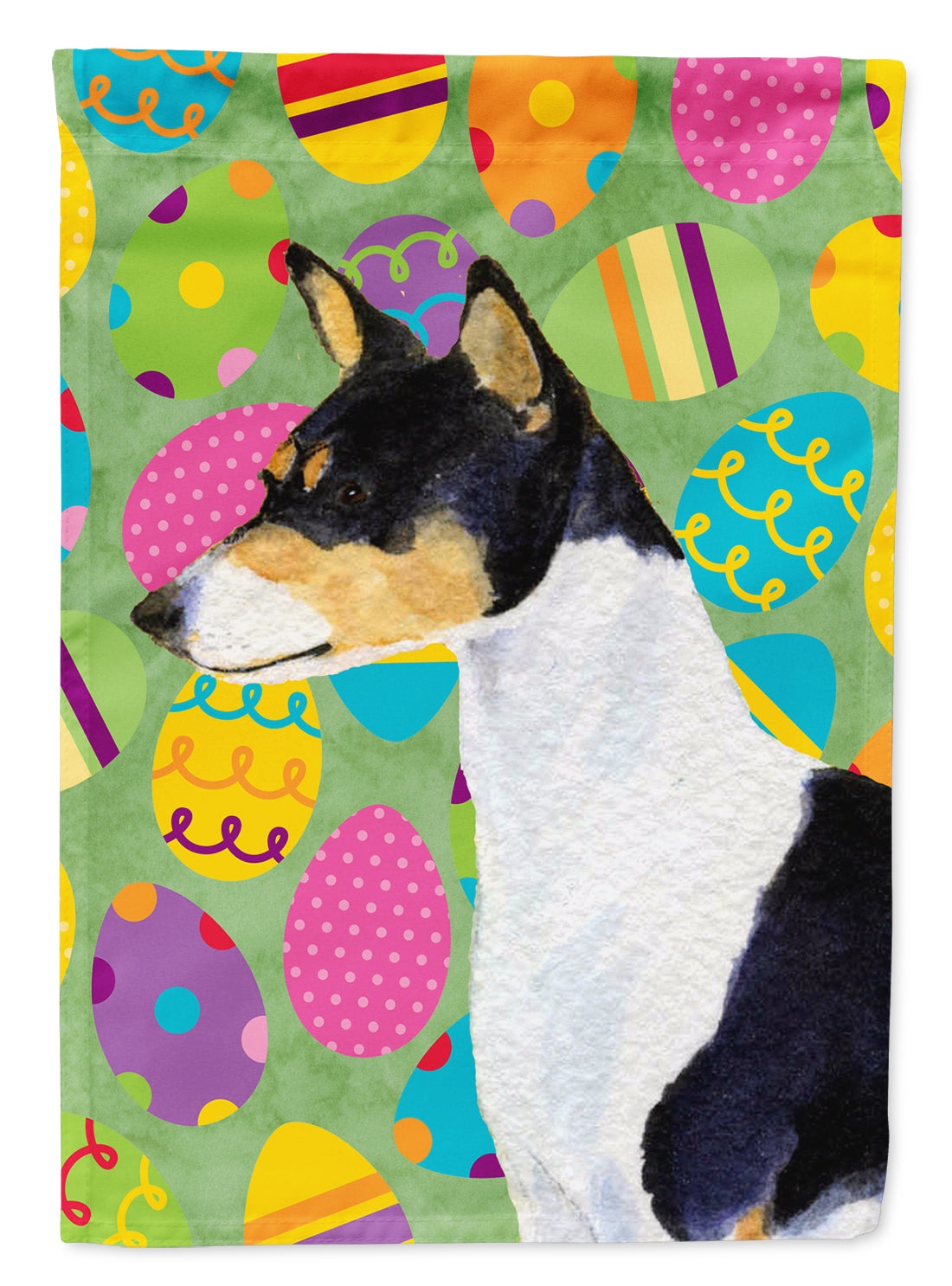 Basenji Easter Eggtravaganza House Flag 28x40 Porch Sleeve Pole Decorative Outside Yard Banner Artwork Wall Hanging, Polyester