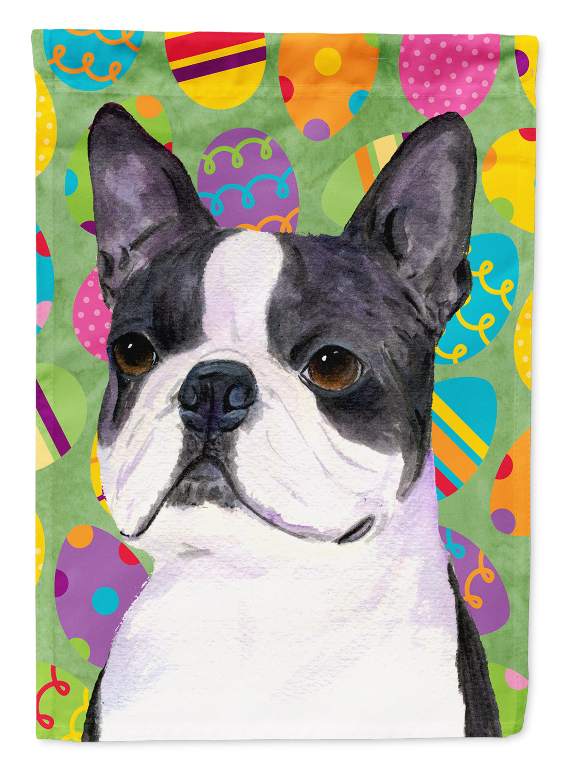 Boston Terrier Easter Eggtravaganza House Flag 28x40 Porch Sleeve Pole Decorative Outside Yard Banner Artwork Wall Hanging, Polyester