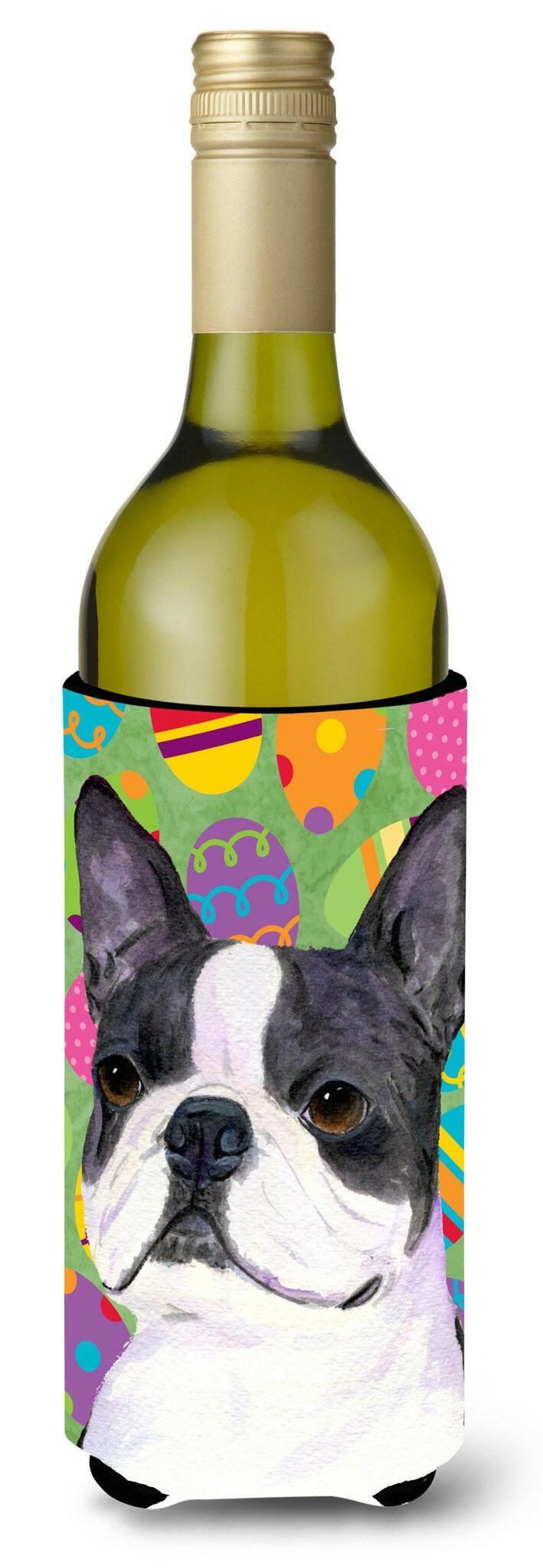 Boston Terrier Easter Eggtravaganza Wine Bottle Hugger Gift Sleeve for Standard 750 ml Bottles, Insulated Reusable Also Fits Mini Shot & Pint Bottles