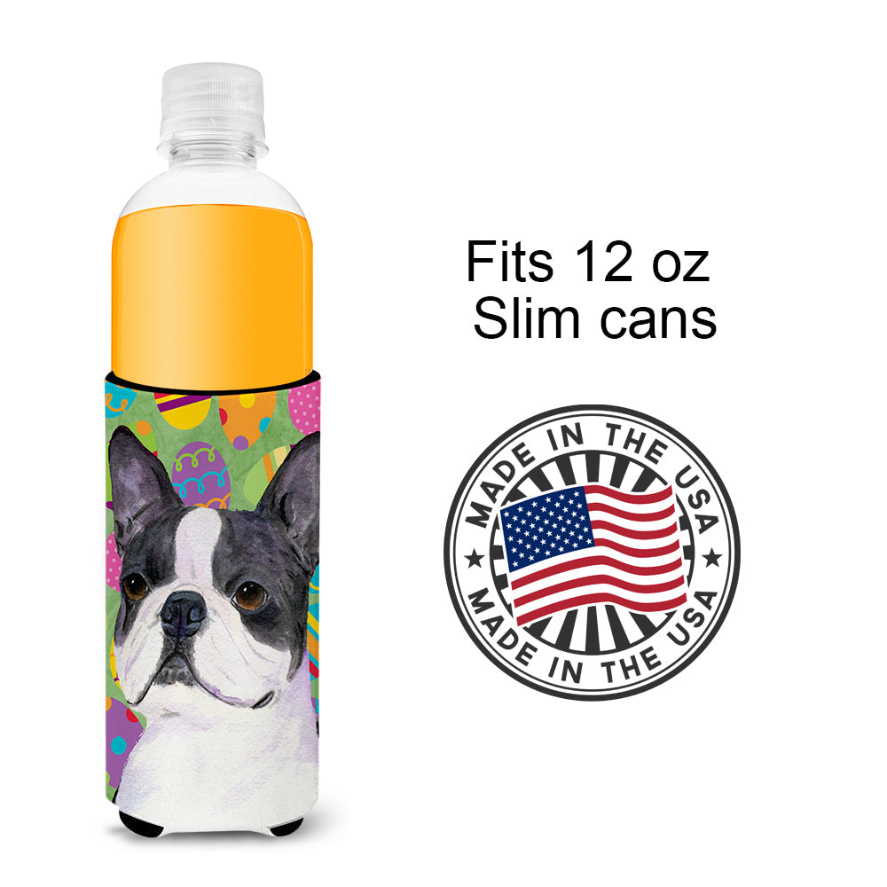 Boston Terrier Easter Eggtravaganza Slim Can Hugger , Insulated Foam Hugger for 12 oz Slim Cans, Beer Bottles & Water Bottles, Printed in USA