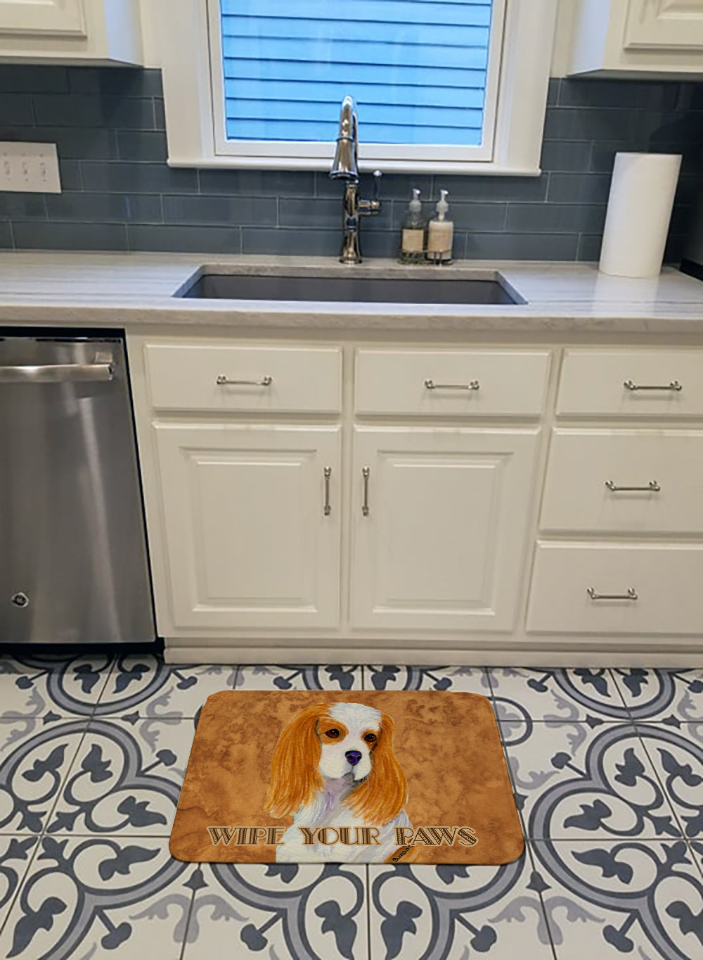 Blenheim Cavalier Spaniel Wipe your Paws Memory Foam Kitchen Mat Machine Washable Anti-Fatigue Cushion Comfort Bath or Kitchen Rug