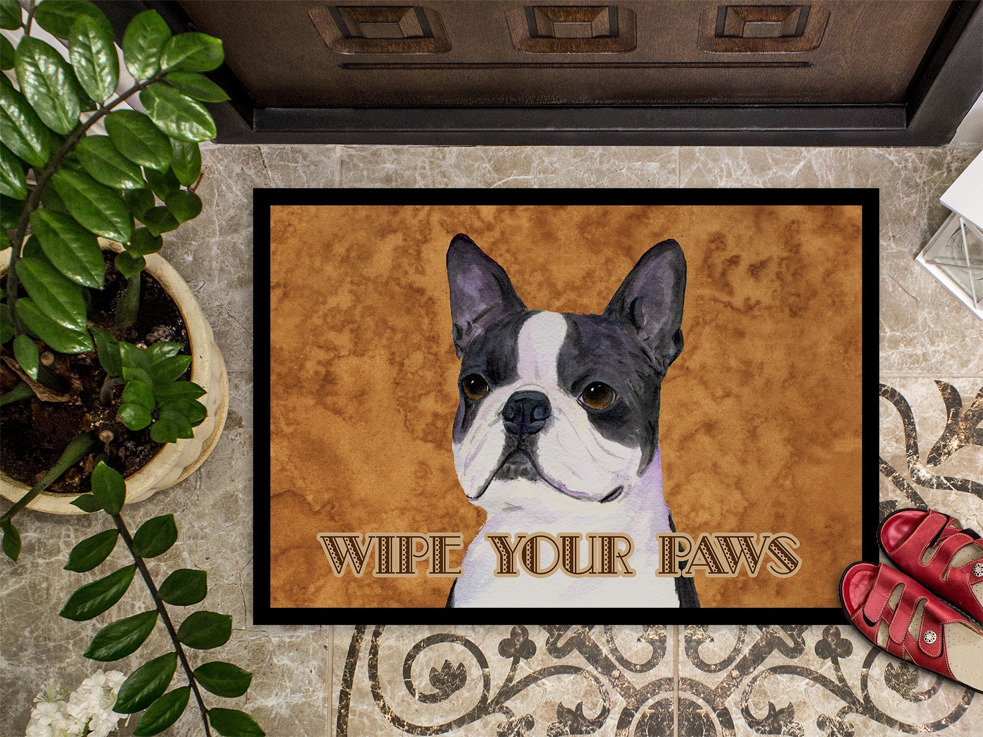 Boston Terrier Wipe your Paws Doormat Indoor Outdoor 24H X 36W Front Door Mat Rugs for Entryway, Non Slip Washable Low Pile,