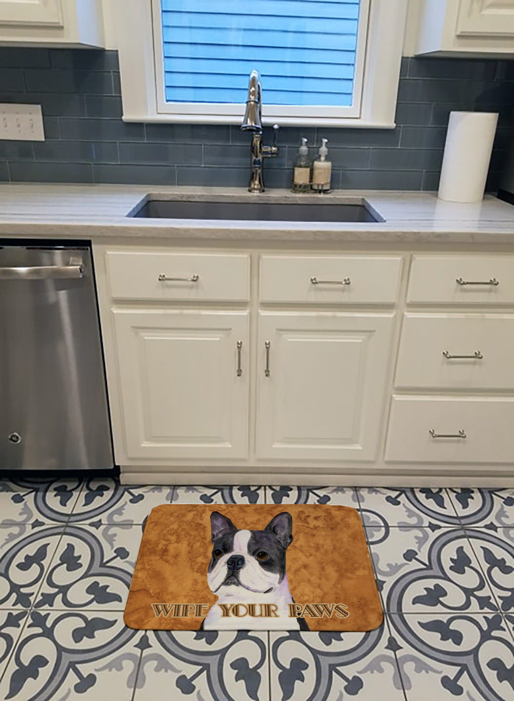 Boston Terrier Wipe your Paws Memory Foam Kitchen Mat Machine Washable Anti-Fatigue Cushion Comfort Bath or Kitchen Rug