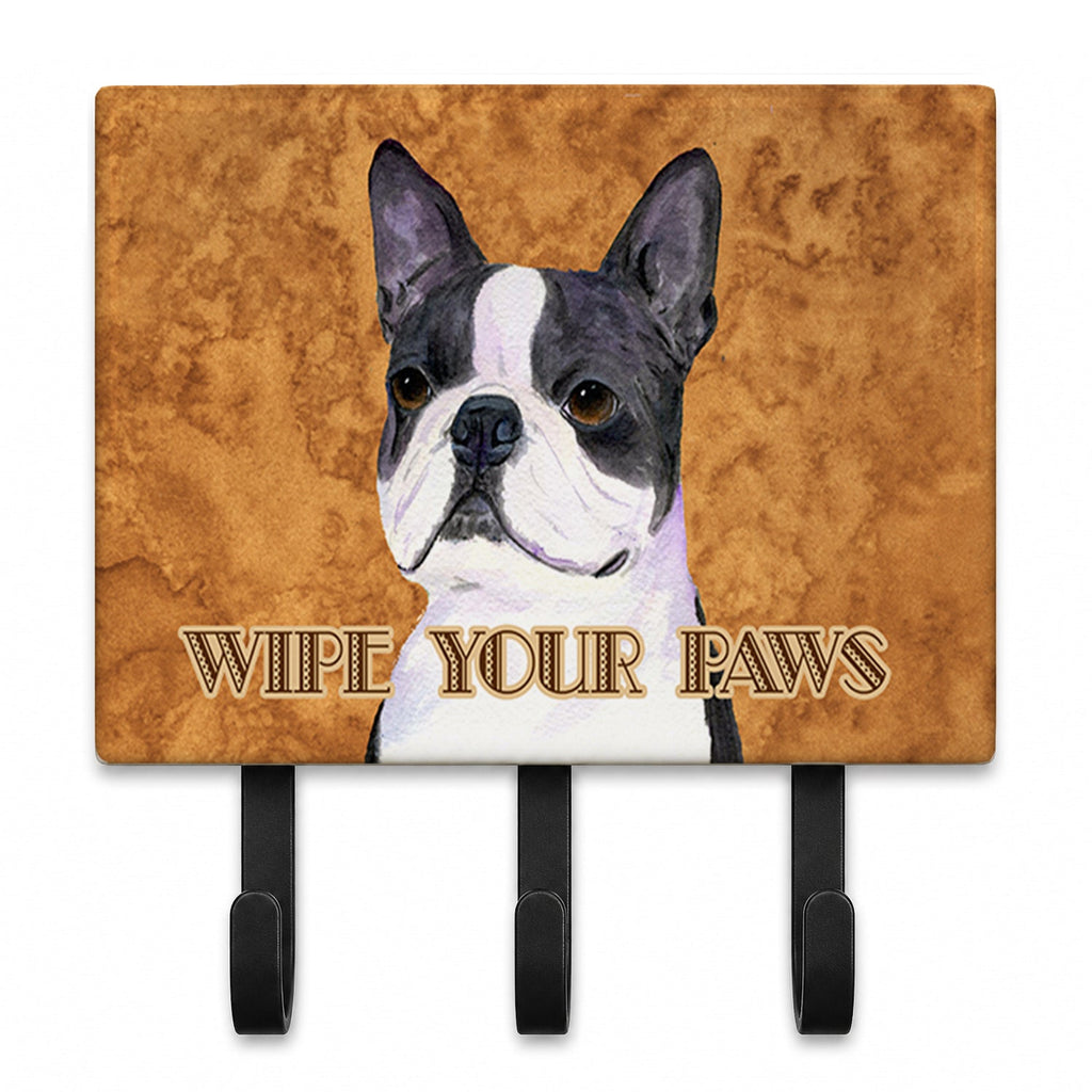 Boston Terrier Wipe your Paws Leash or Key Holder Wall Hooks, Coat Rack Wall Mount, for Hanging Keys, Towels, Aprons, Leashes