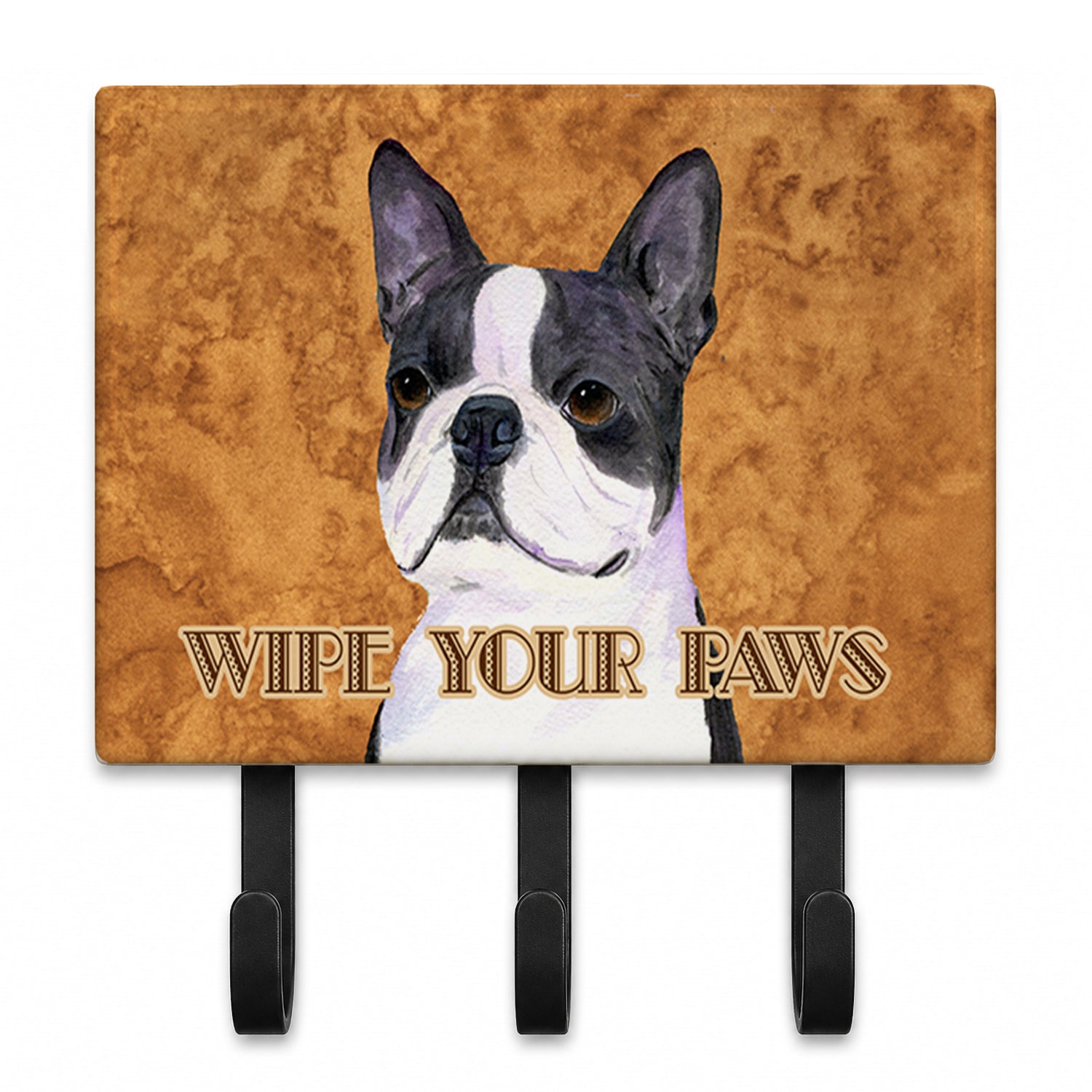 Boston Terrier Wipe your Paws Leash or Key Holder Wall Hooks, Coat Rack Wall Mount, for Hanging Keys, Towels, Aprons, Leashes