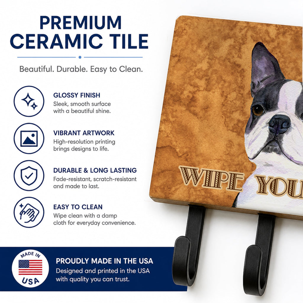 Boston Terrier Wipe your Paws Leash or Key Holder Wall Hooks, Coat Rack Wall Mount, for Hanging Keys, Towels, Aprons, Leashes