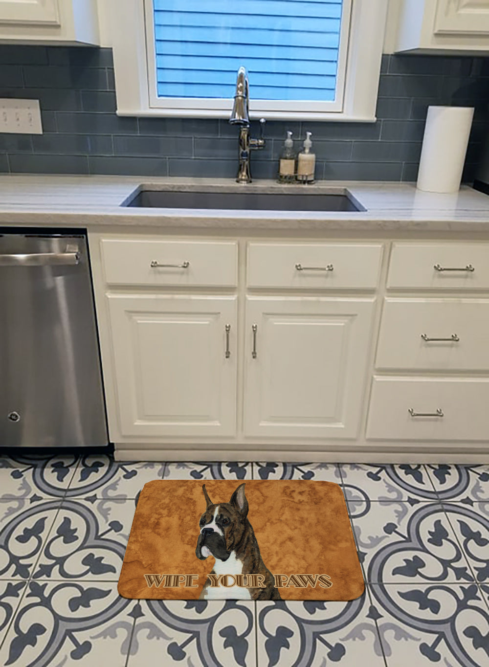 Brindle Boxer Wipe your Paws Memory Foam Kitchen Mat Machine Washable Anti-Fatigue Cushion Comfort Bath or Kitchen Rug