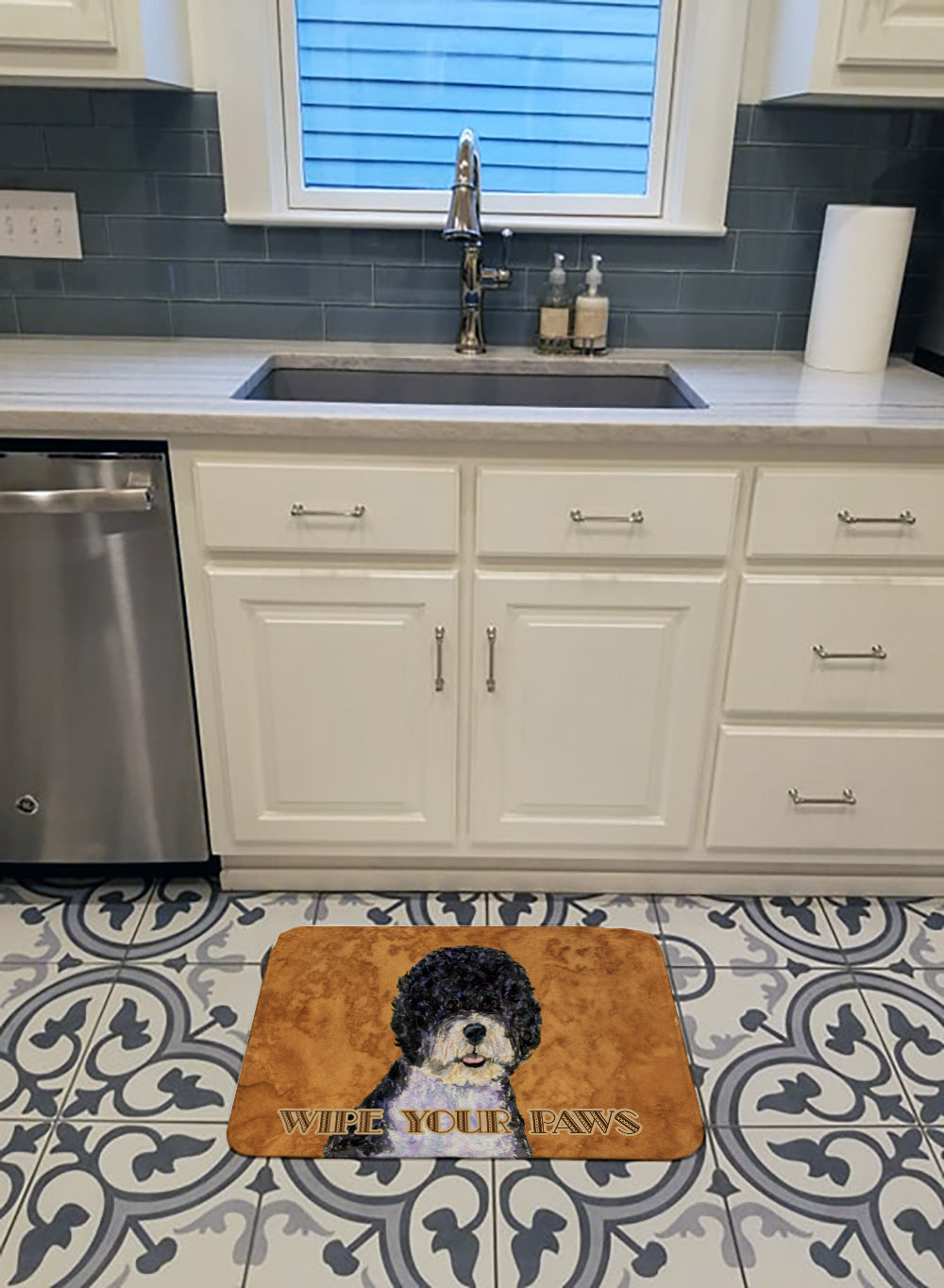 Portuguese Water Dog Wipe your Paws Memory Foam Kitchen Mat Machine Washable Anti-Fatigue Cushion Comfort Bath or Kitchen Rug