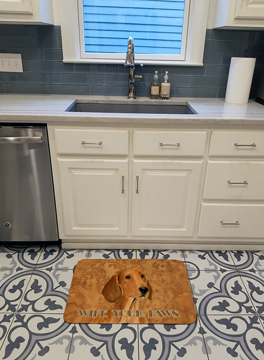 Red Dachshund Wipe your Paws Memory Foam Kitchen Mat Machine Washable Anti-Fatigue Cushion Comfort Bath or Kitchen Rug