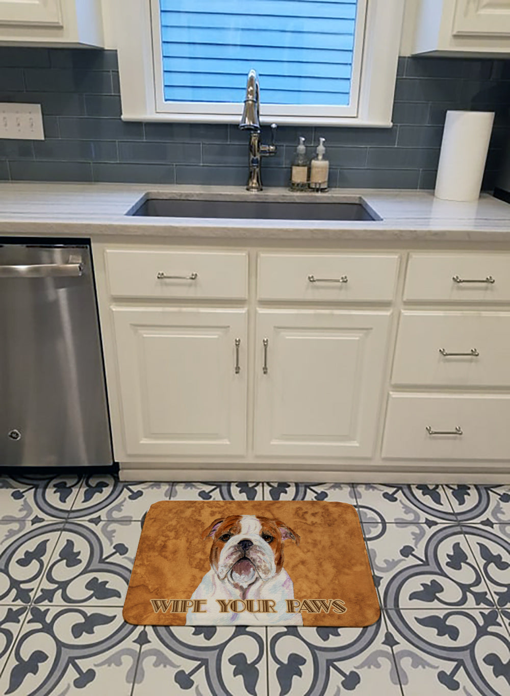 Bulldog English Wipe your Paws Memory Foam Kitchen Mat Machine Washable Anti-Fatigue Cushion Comfort Bath or Kitchen Rug