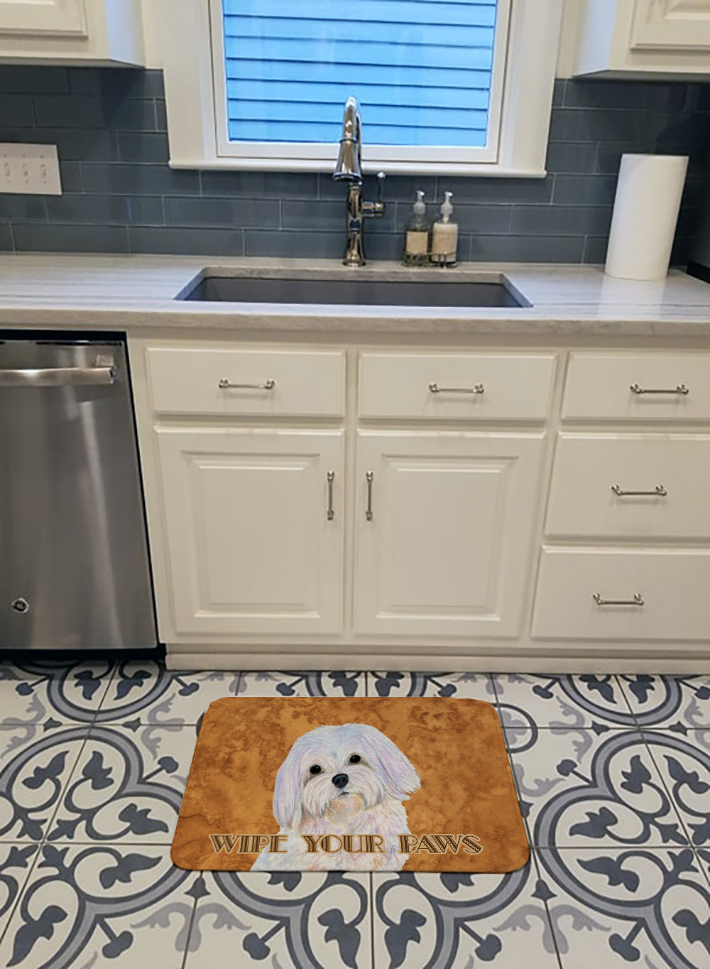 Puppy Cut Maltese Wipe your Paws Memory Foam Kitchen Mat Machine Washable Anti-Fatigue Cushion Comfort Bath or Kitchen Rug