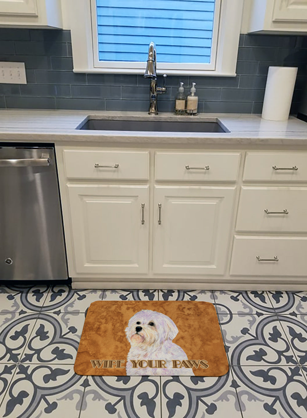 Puppy Cut Maltese Wipe your Paws Memory Foam Kitchen Mat Machine Washable Anti-Fatigue Cushion Comfort Bath or Kitchen Rug
