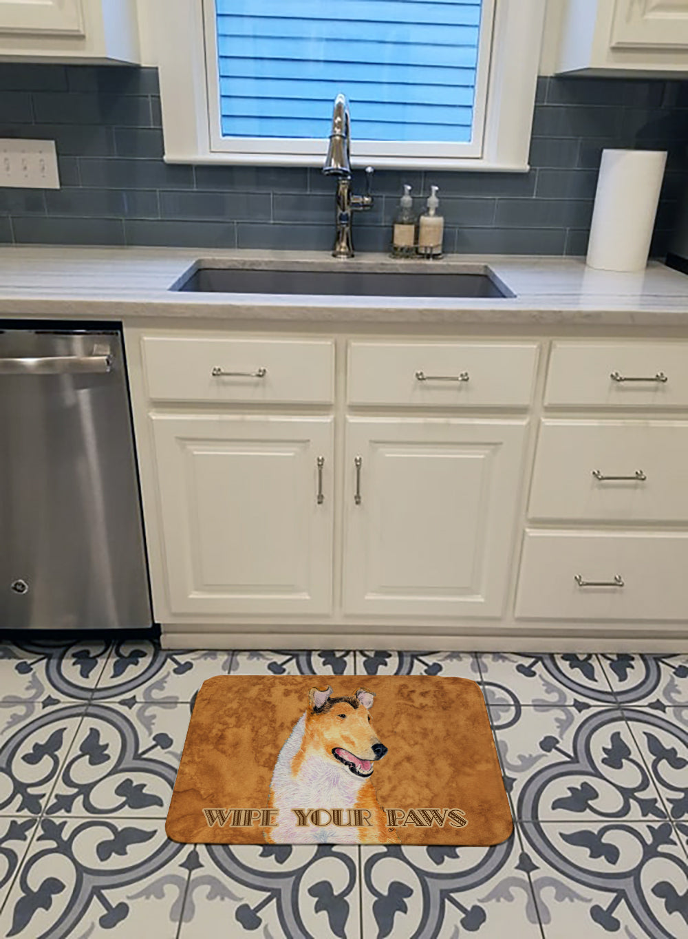 Collie Smooth Wipe your Paws Memory Foam Kitchen Mat Machine Washable Anti-Fatigue Cushion Comfort Bath or Kitchen Rug