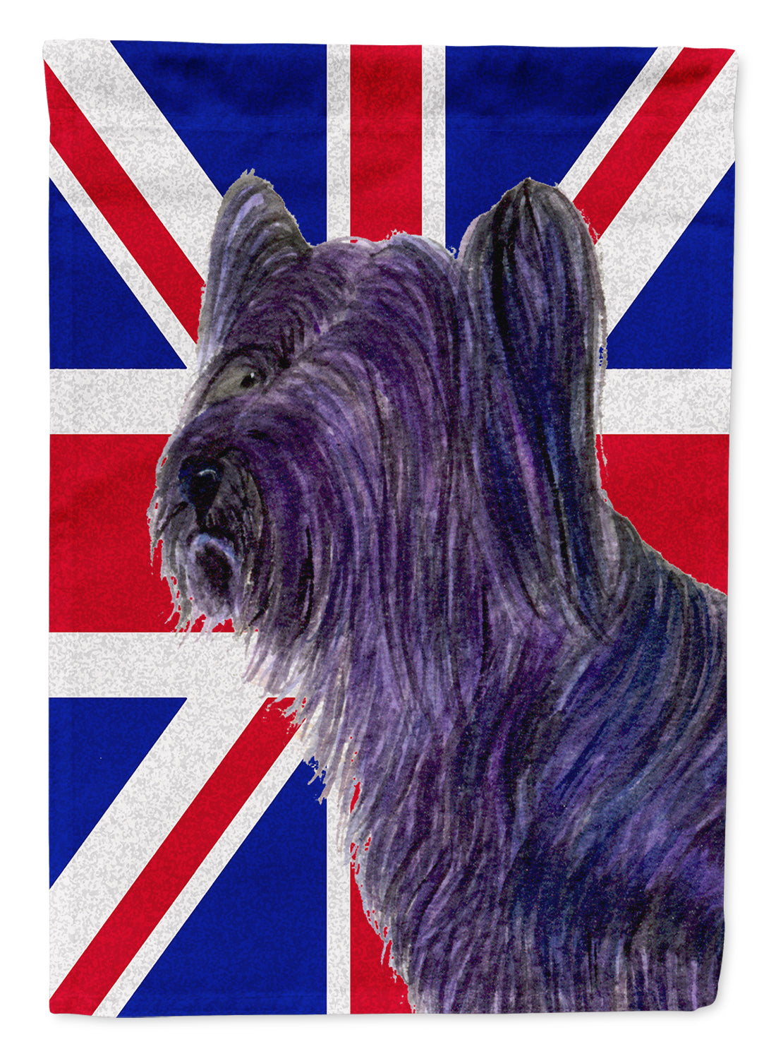 Skye Terrier with English Union Jack British Flag House Flag 28x40 Porch Sleeve Pole Decorative Outside Yard Banner Artwork Wall Hanging, Polyester