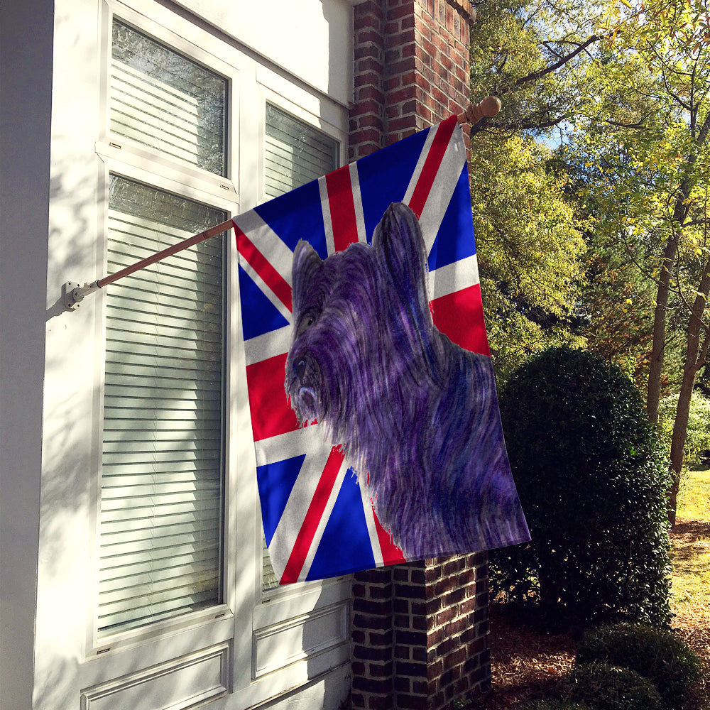 Skye Terrier with English Union Jack British Flag House Flag 28x40 Porch Sleeve Pole Decorative Outside Yard Banner Artwork Wall Hanging, Polyester