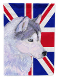 Siberian Husky with English Union Jack British Flag House Flag 28x40 Porch Sleeve Pole Decorative Outside Yard Banner Artwork Wall Hanging, Polyester