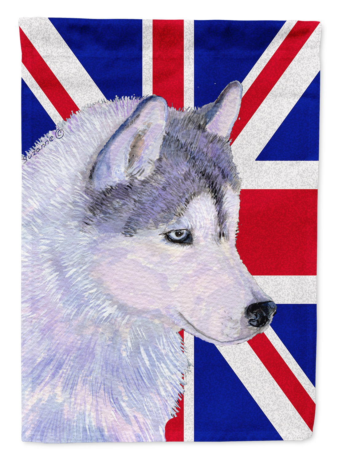Siberian Husky with English Union Jack British Flag House Flag 28x40 Porch Sleeve Pole Decorative Outside Yard Banner Artwork Wall Hanging, Polyester