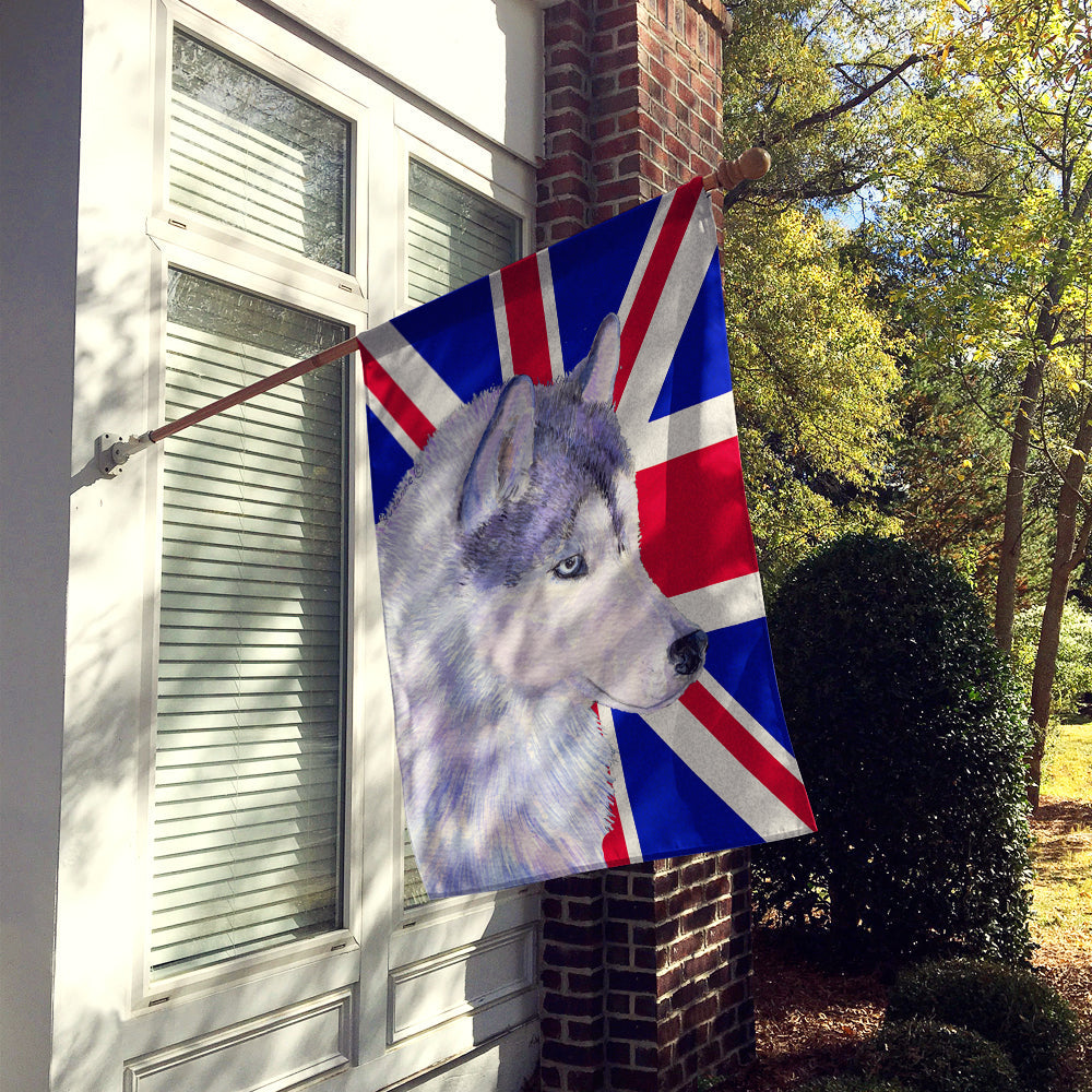 Siberian Husky with English Union Jack British Flag House Flag 28x40 Porch Sleeve Pole Decorative Outside Yard Banner Artwork Wall Hanging, Polyester
