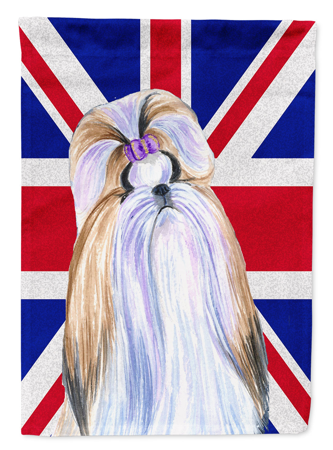 Shih Tzu with English Union Jack British Flag House Flag 28x40 Porch Sleeve Pole Decorative Outside Yard Banner Artwork Wall Hanging, Polyester
